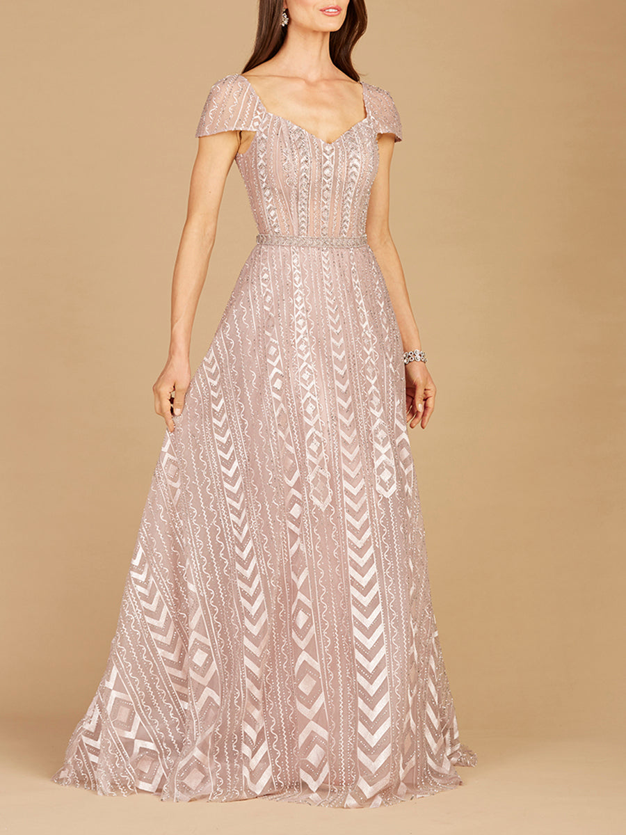 Cap Sleeve Beaded Lace Ballgown 29301