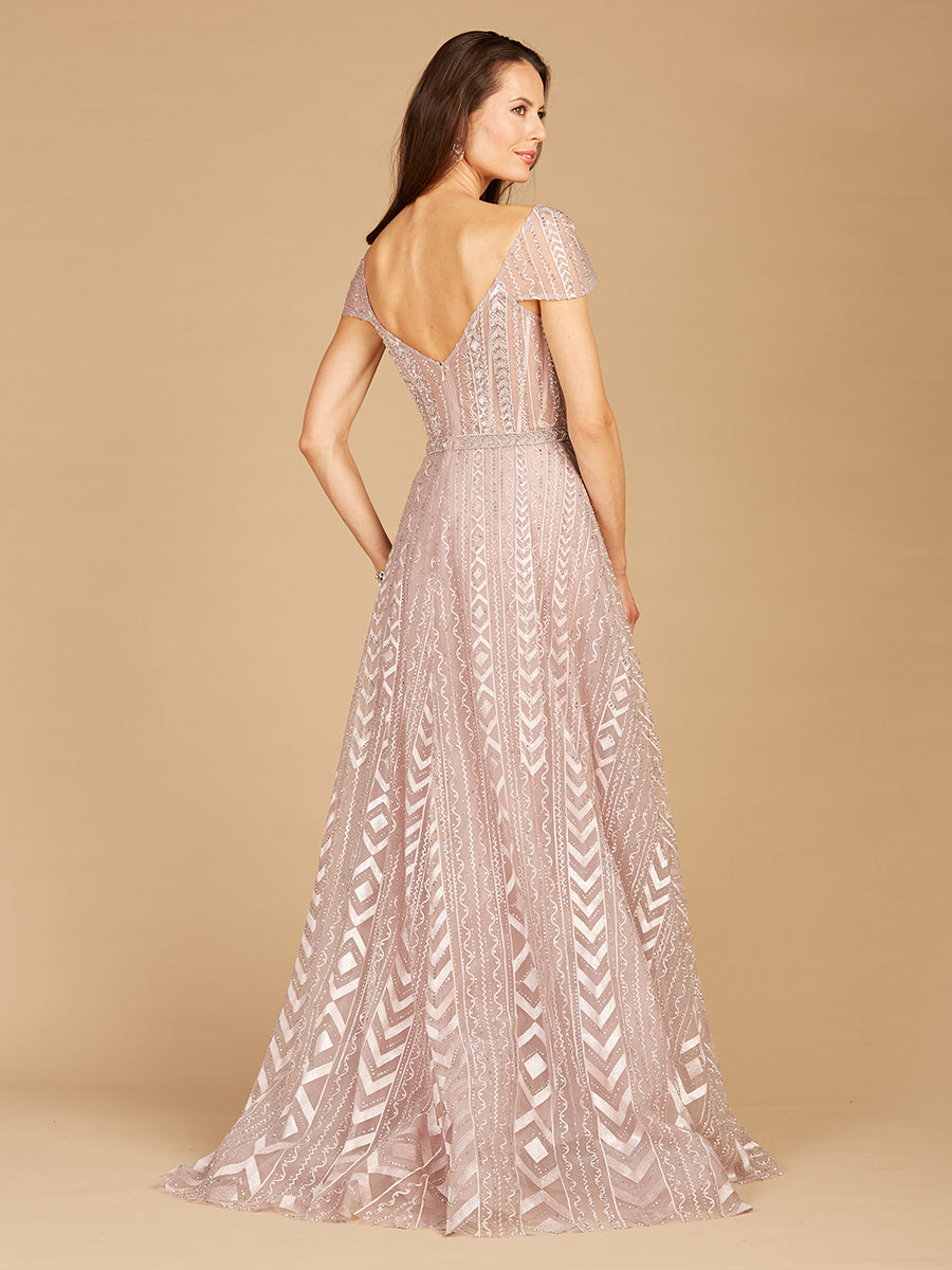 Cap Sleeve Beaded Lace Ballgown 29301