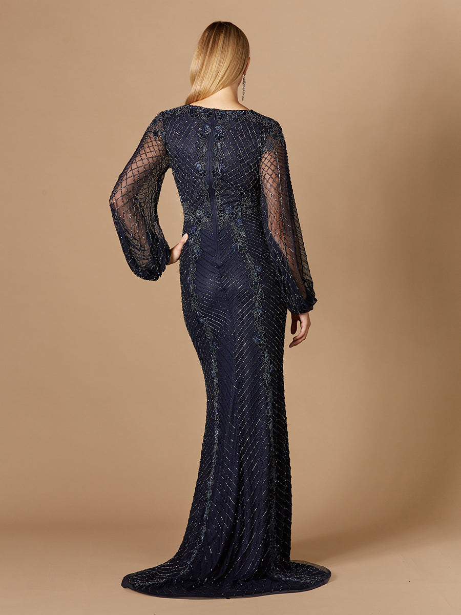 Long Sleeve Beaded Gown 29338