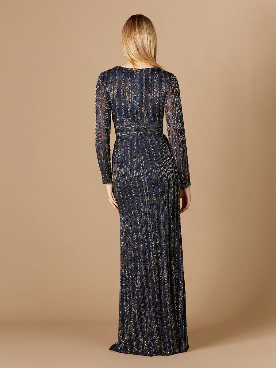 Long Sleeve Beaded Gown 29343