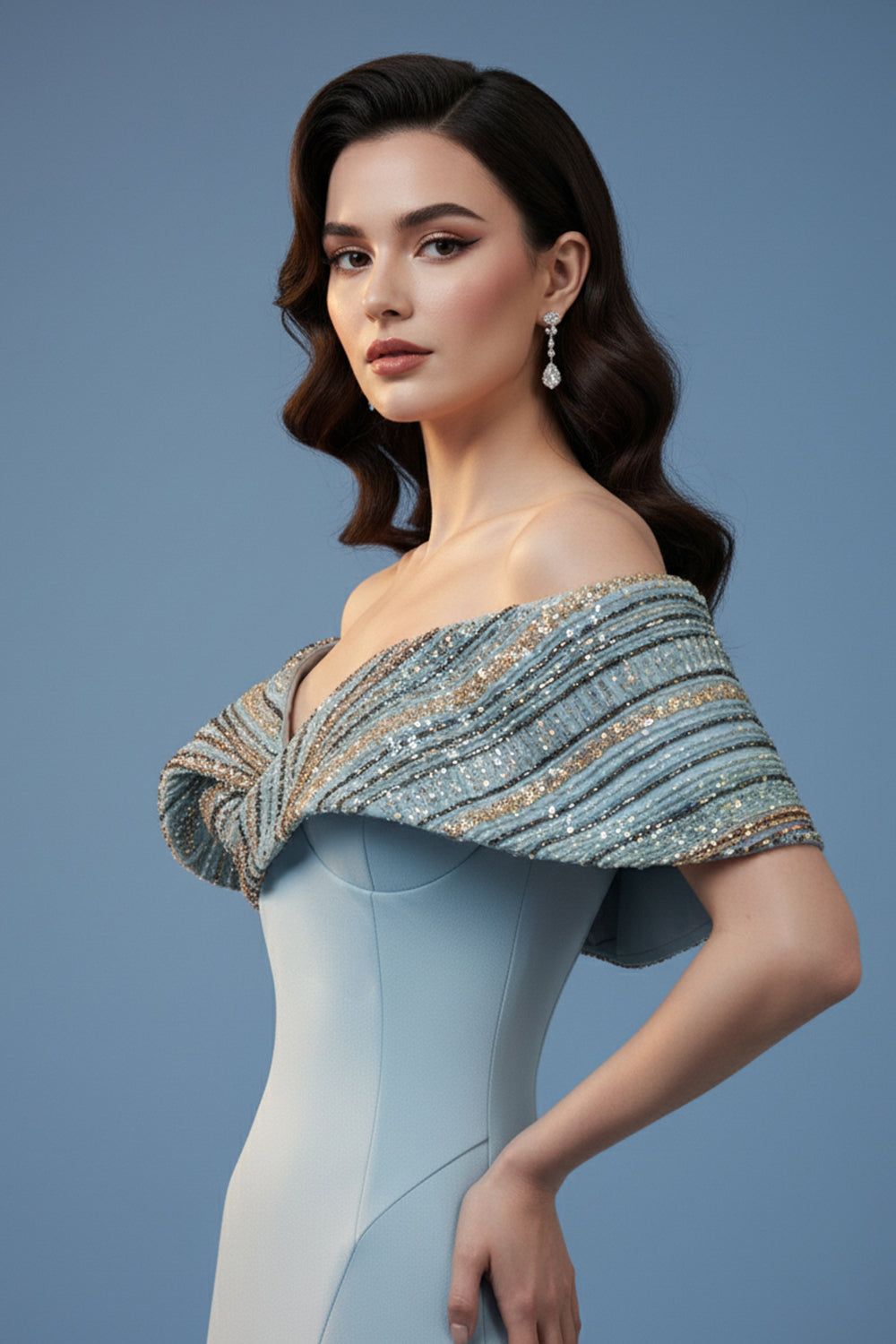 Timeless Mermaid Elegance with Beaded Embroidery F02935