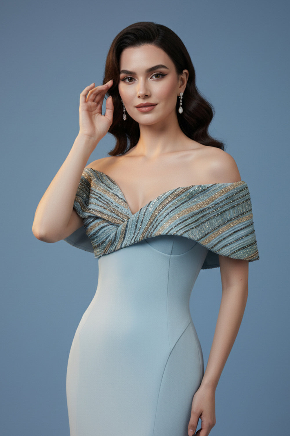 Timeless Mermaid Elegance with Beaded Embroidery F02935