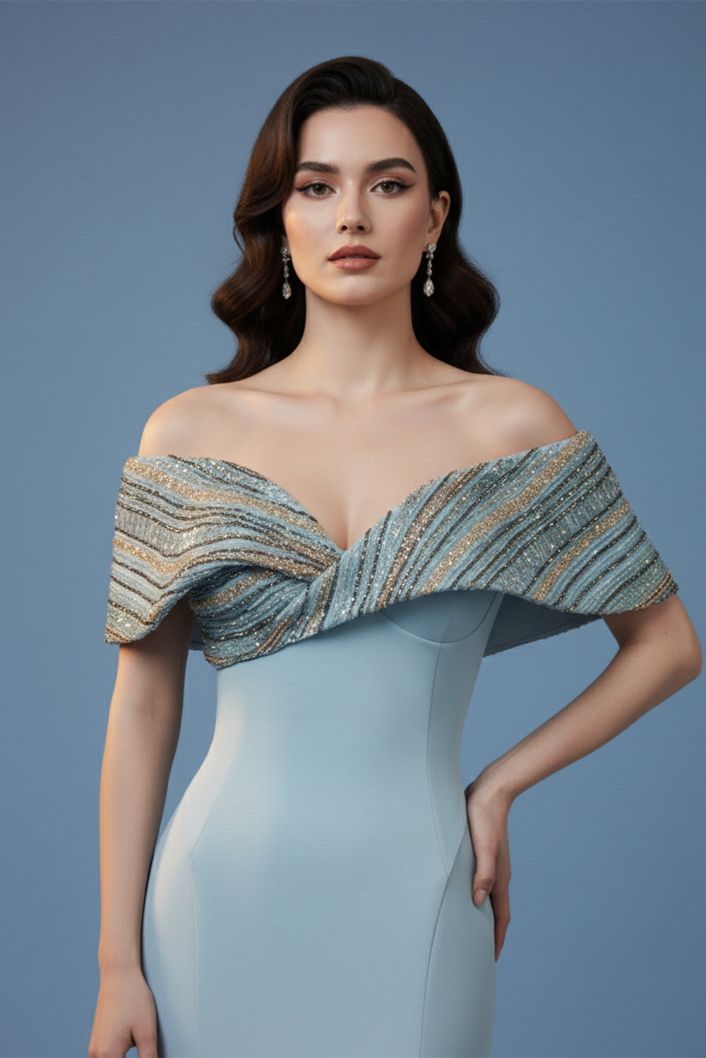 Timeless Mermaid Elegance with Beaded Embroidery F02935