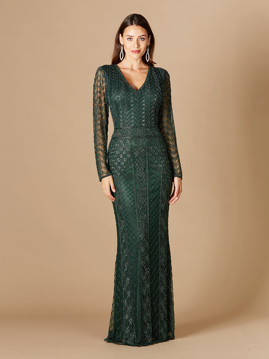 Long Sleeve Beaded Dress 29365