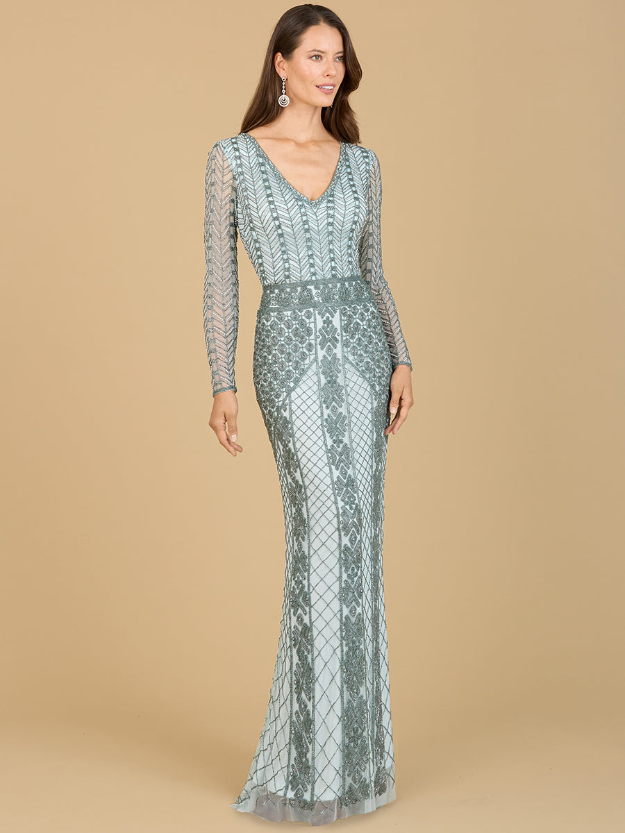 Long Sleeve Beaded Dress 29365