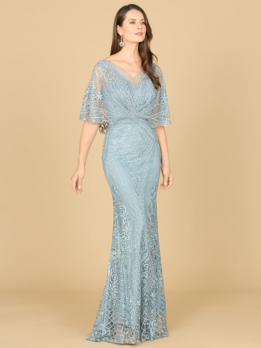 Cape Sleeve Mermaid Gown 29673