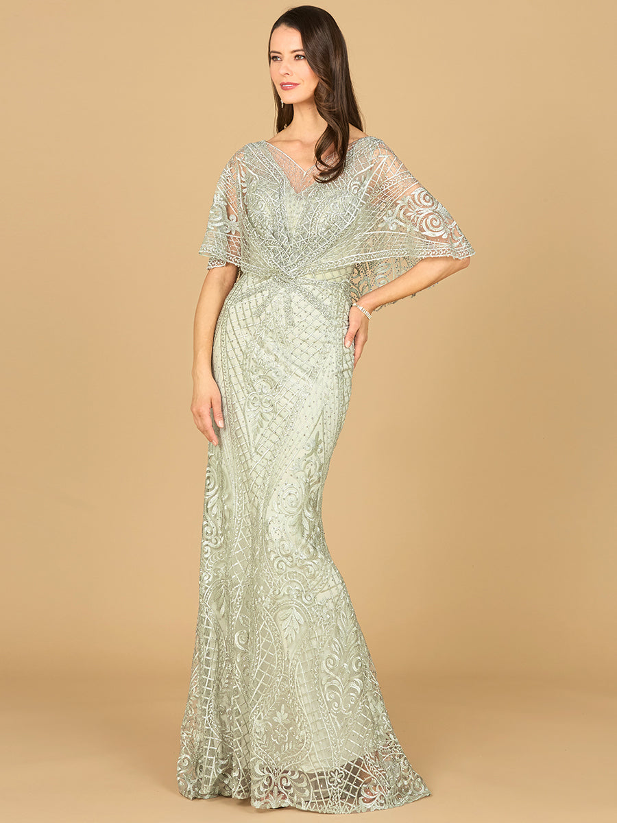Cape Sleeve Mermaid Gown 29673