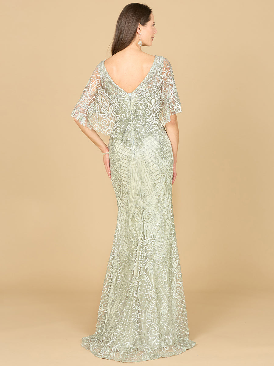 Cape Sleeve Mermaid Gown 29673