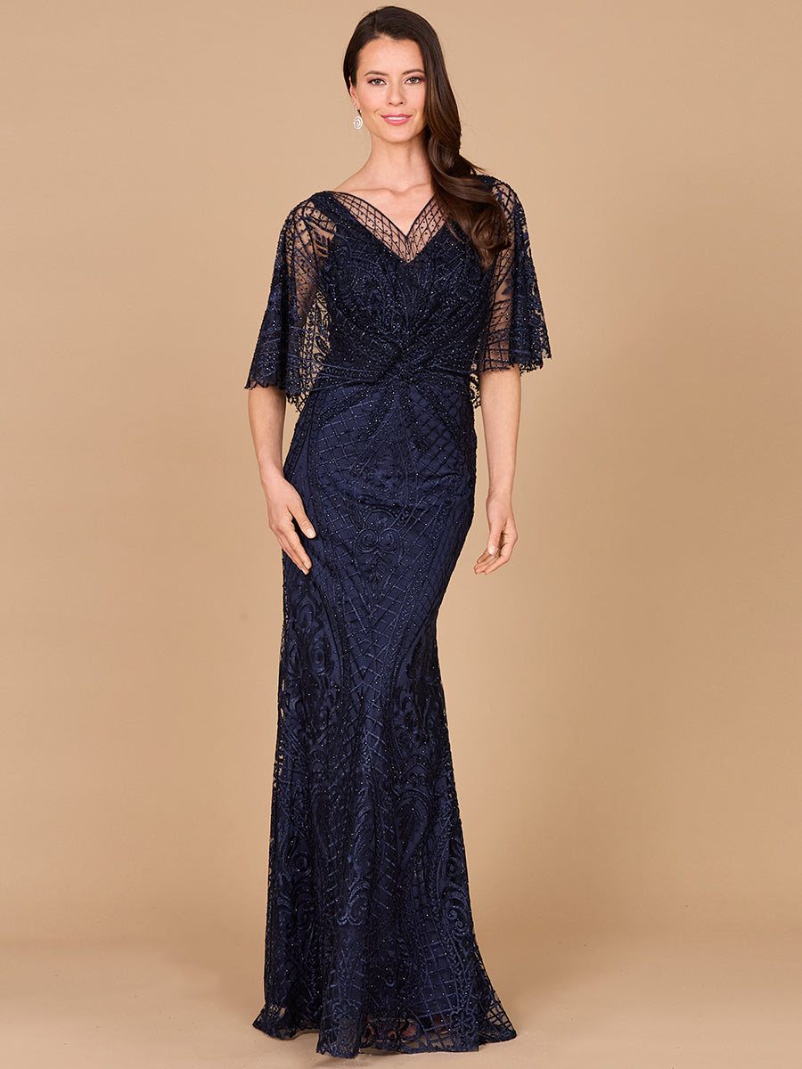 Cape Sleeve Mermaid Gown 29673