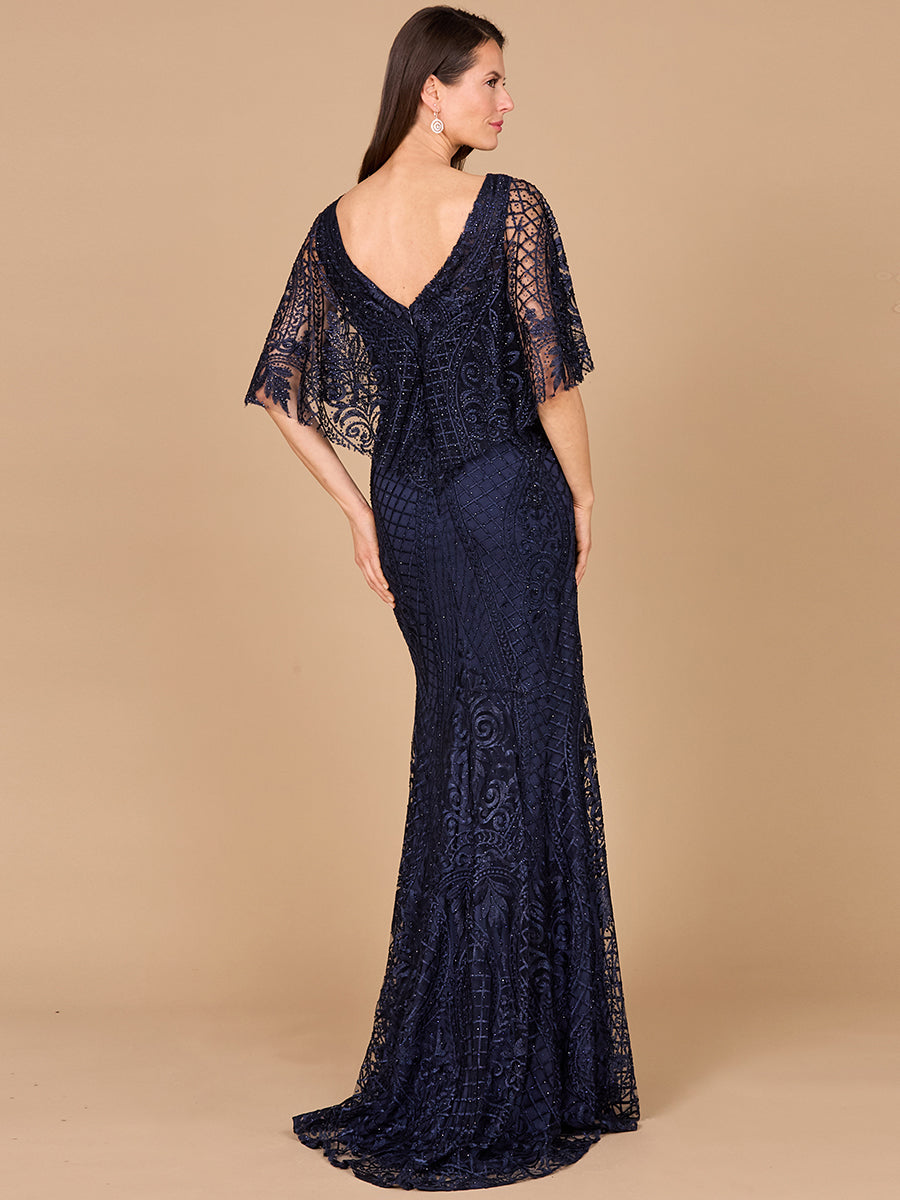 Cape Sleeve Mermaid Gown 29673