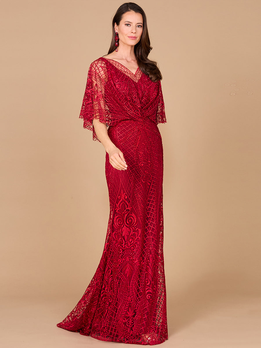 Cape Sleeve Mermaid Gown 29673