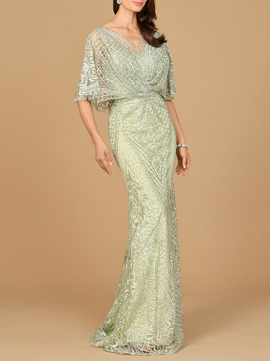 Cape Sleeve Mermaid Gown 29673