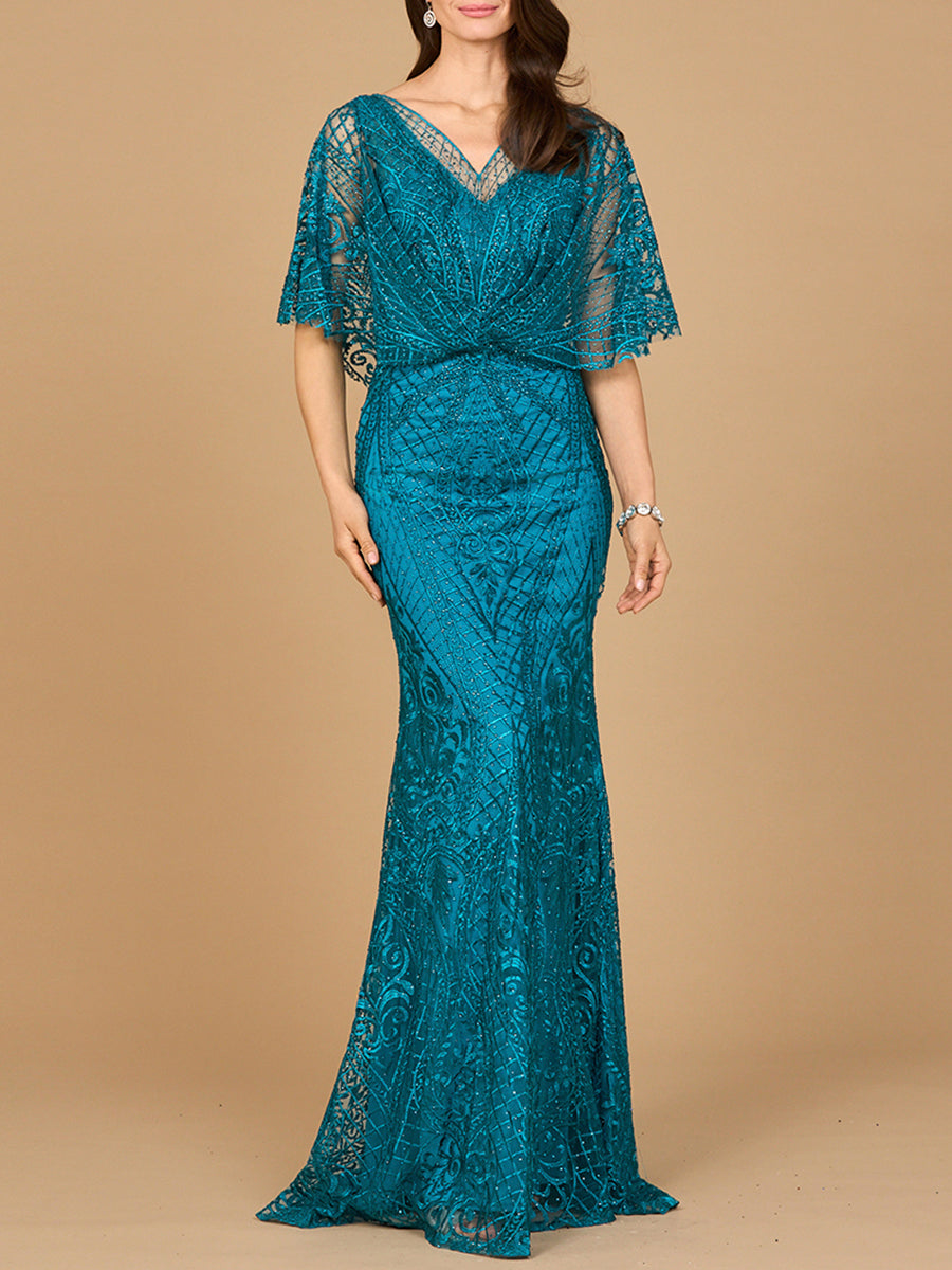 Cape Sleeve Mermaid Gown 29673