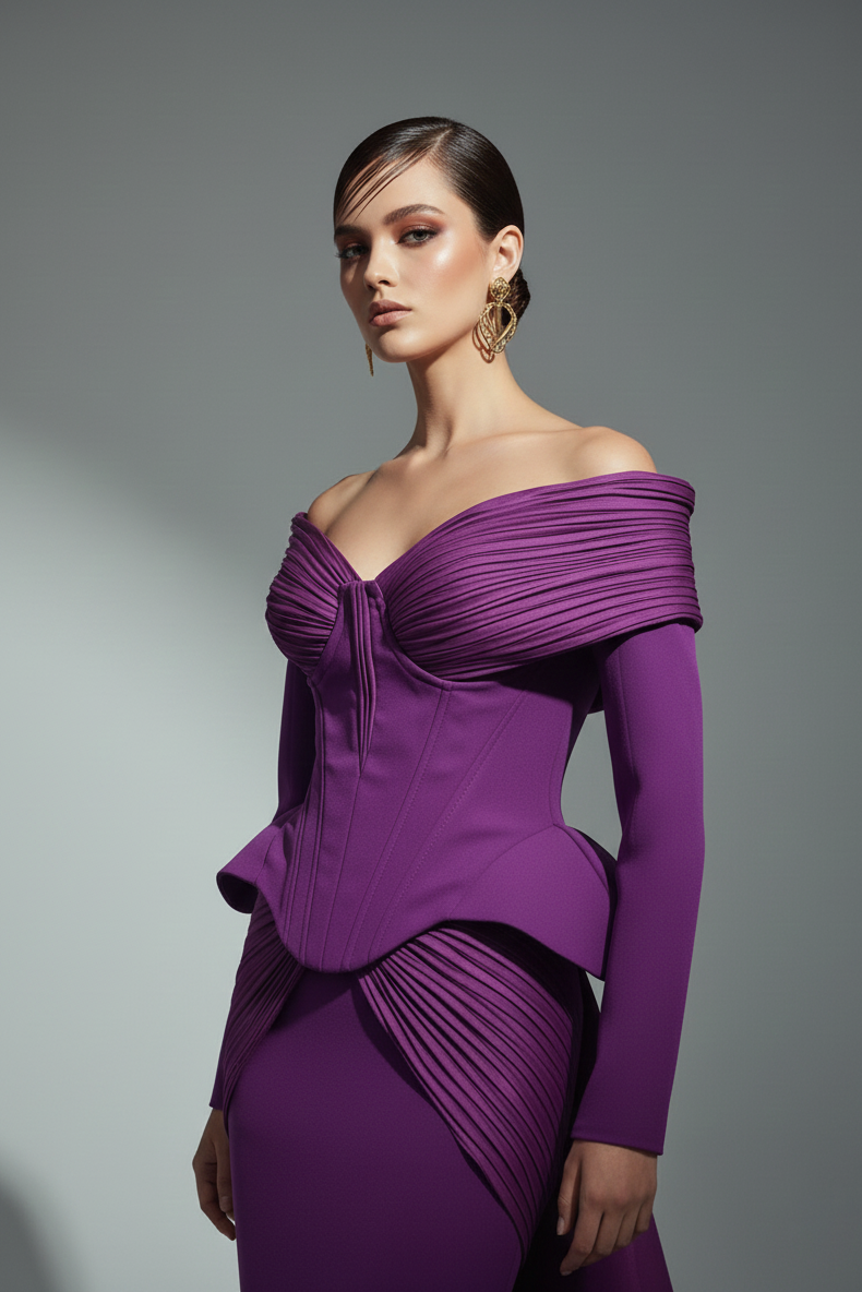 Fouad Sarkis F02972A Purple Mermaid Evening Gown