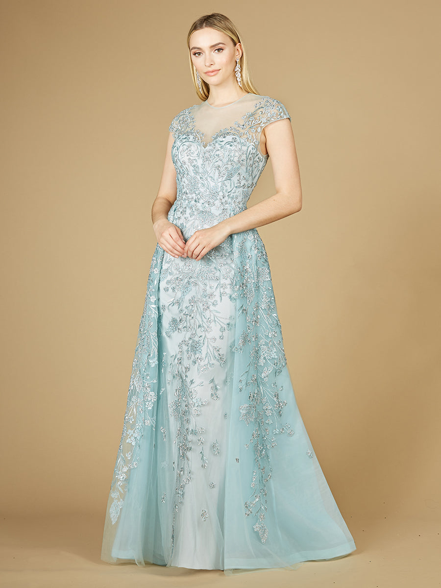 Lara 29798 - Floral Appliques high neck ball gown