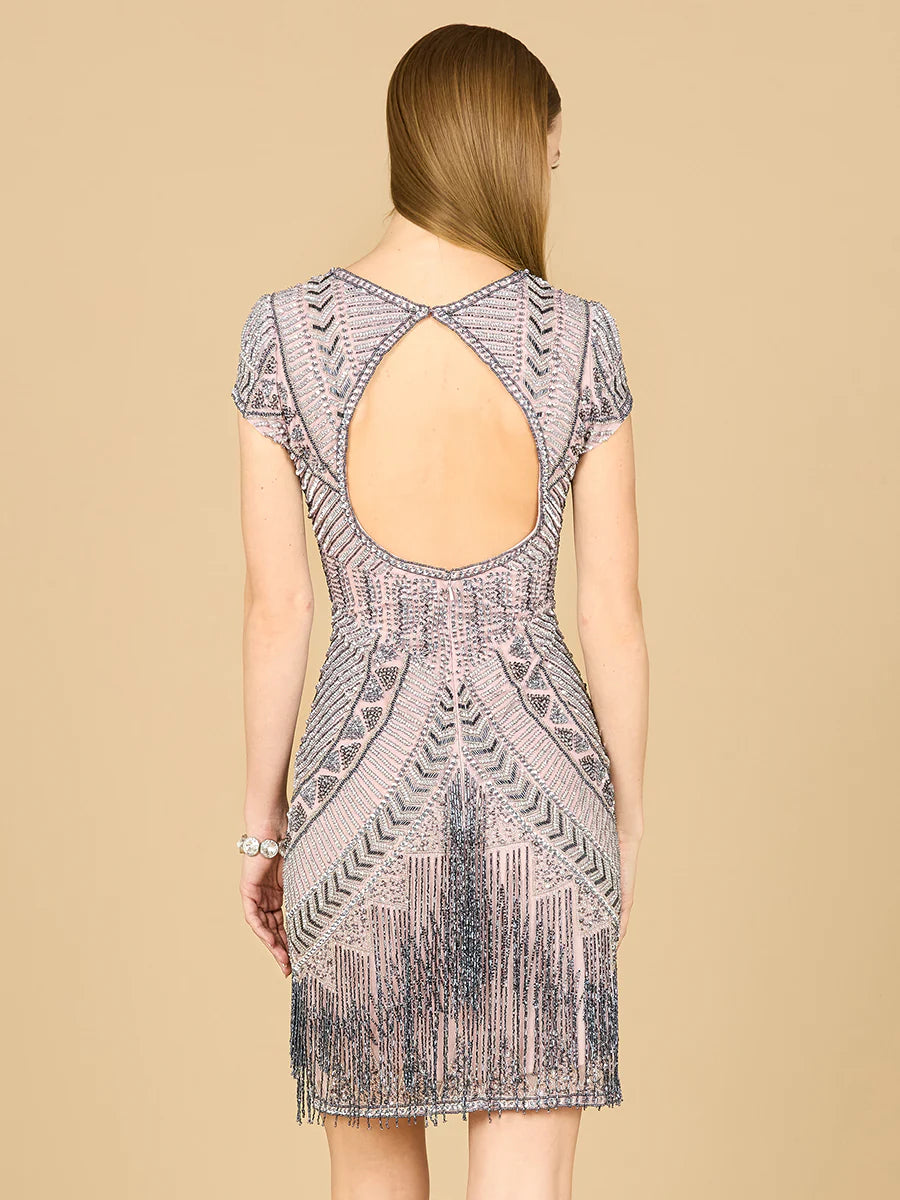 Lara Brooklyn Beaded Fitted Short Dress with Open Back 29889