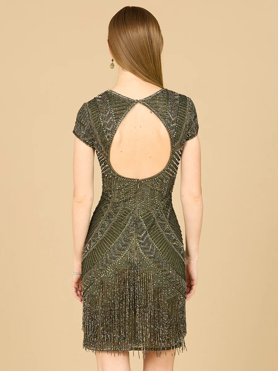Lara Brooklyn Beaded Fitted Short Dress with Open Back 29889