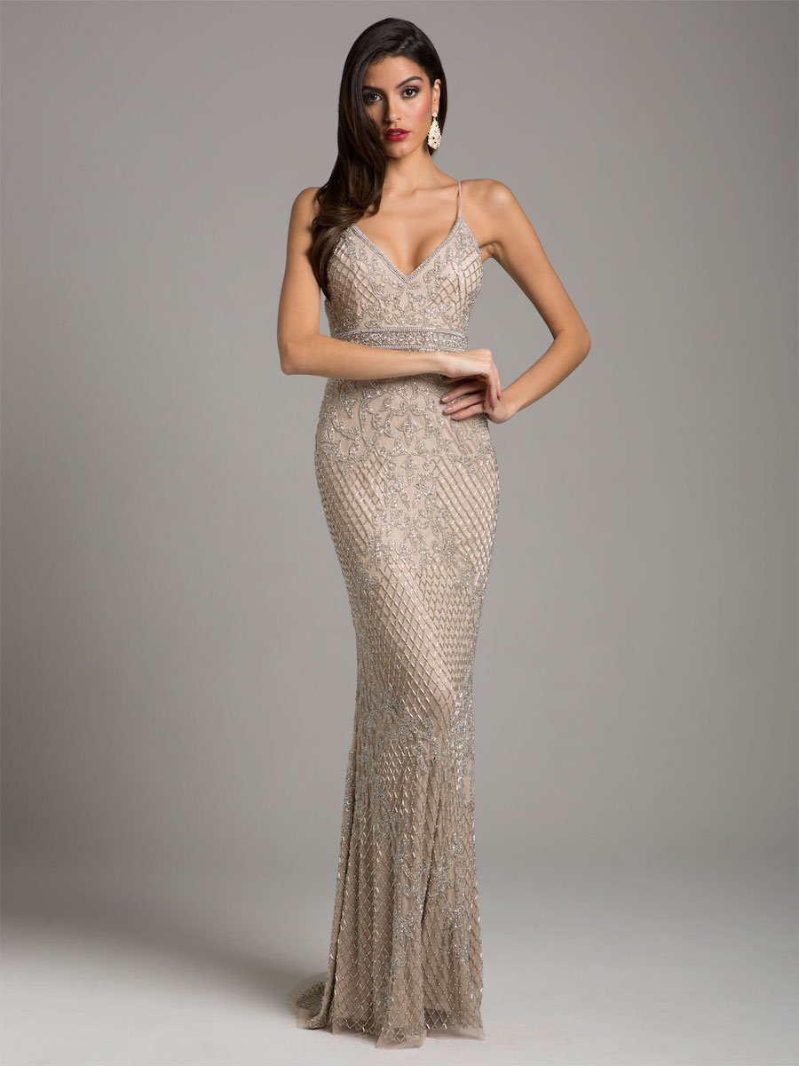 Body Con V-neck Beaded Dress 29904