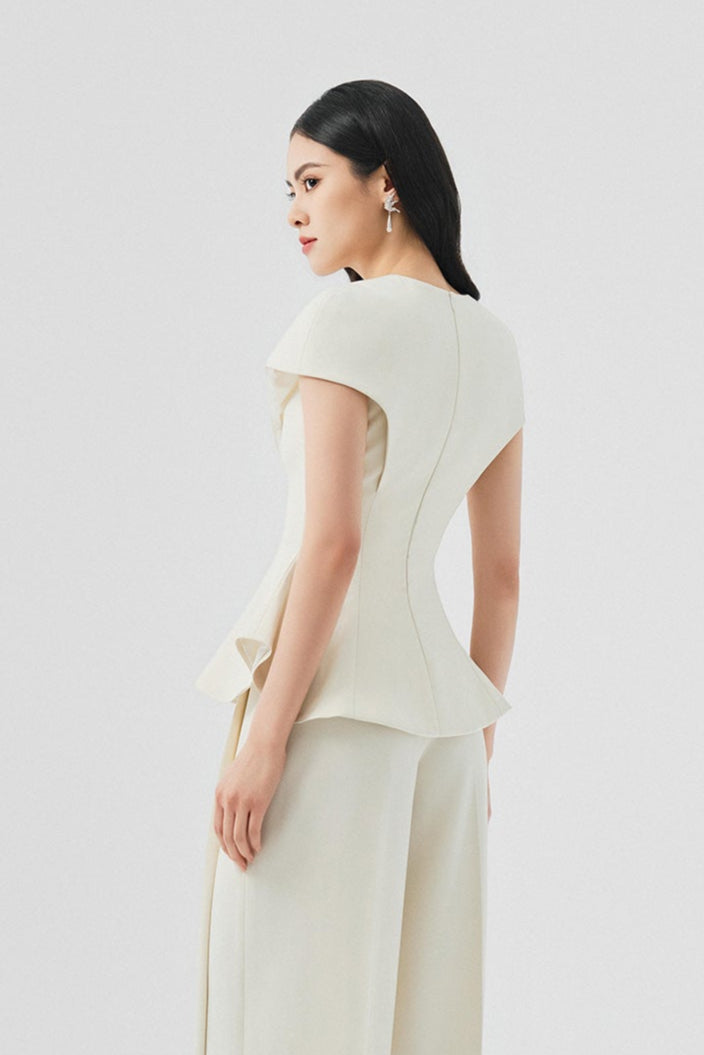 Grainne Cpped Sleeves Peplum Shirt