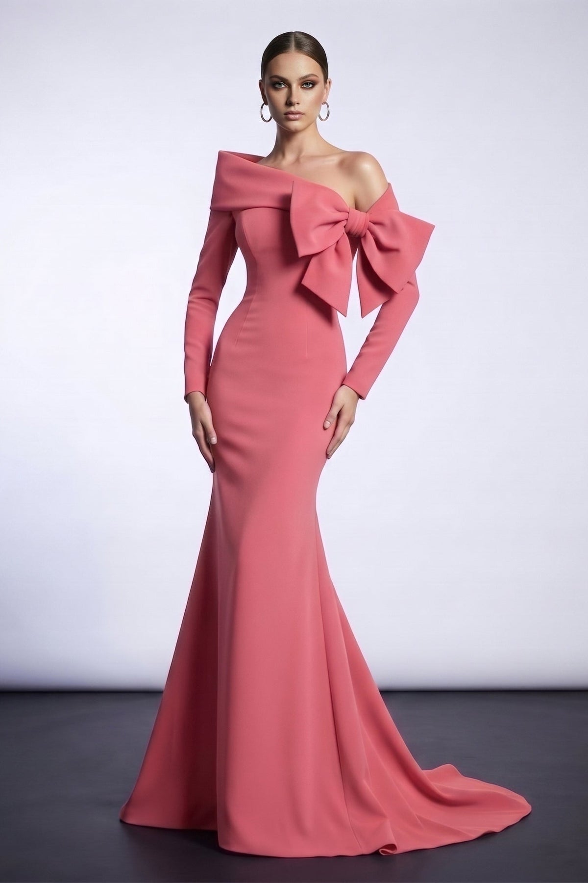 Fouad Sarkis F03007 Navy Blue Bow Mermaid Gown