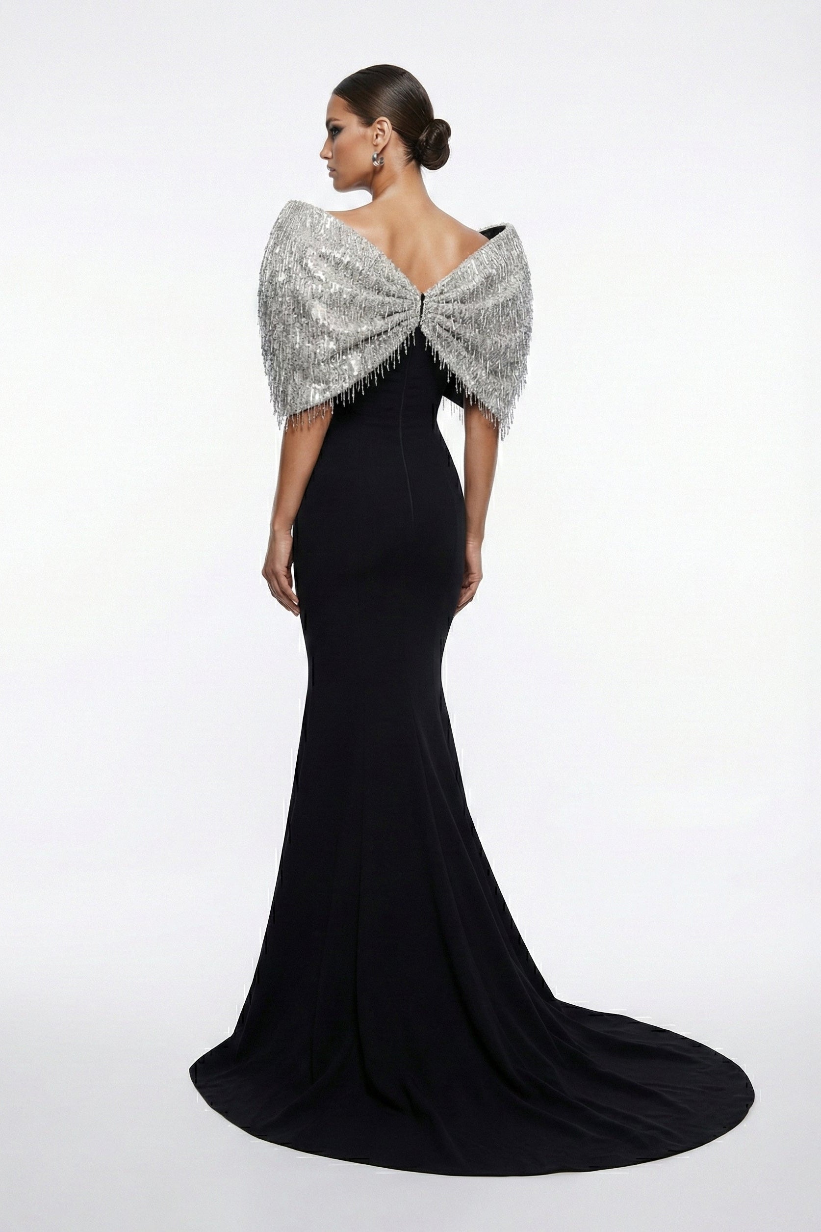 Fouad Sarkis F03012 Embellished Cape Mermaid Gown
