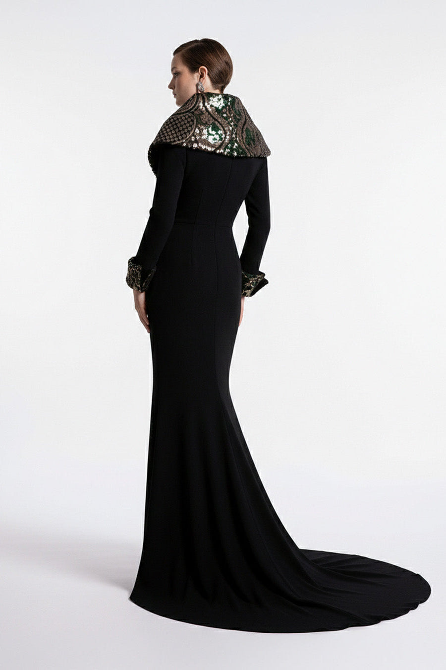 Fouad Sarkis F03019 Black Embellished Collar Gown