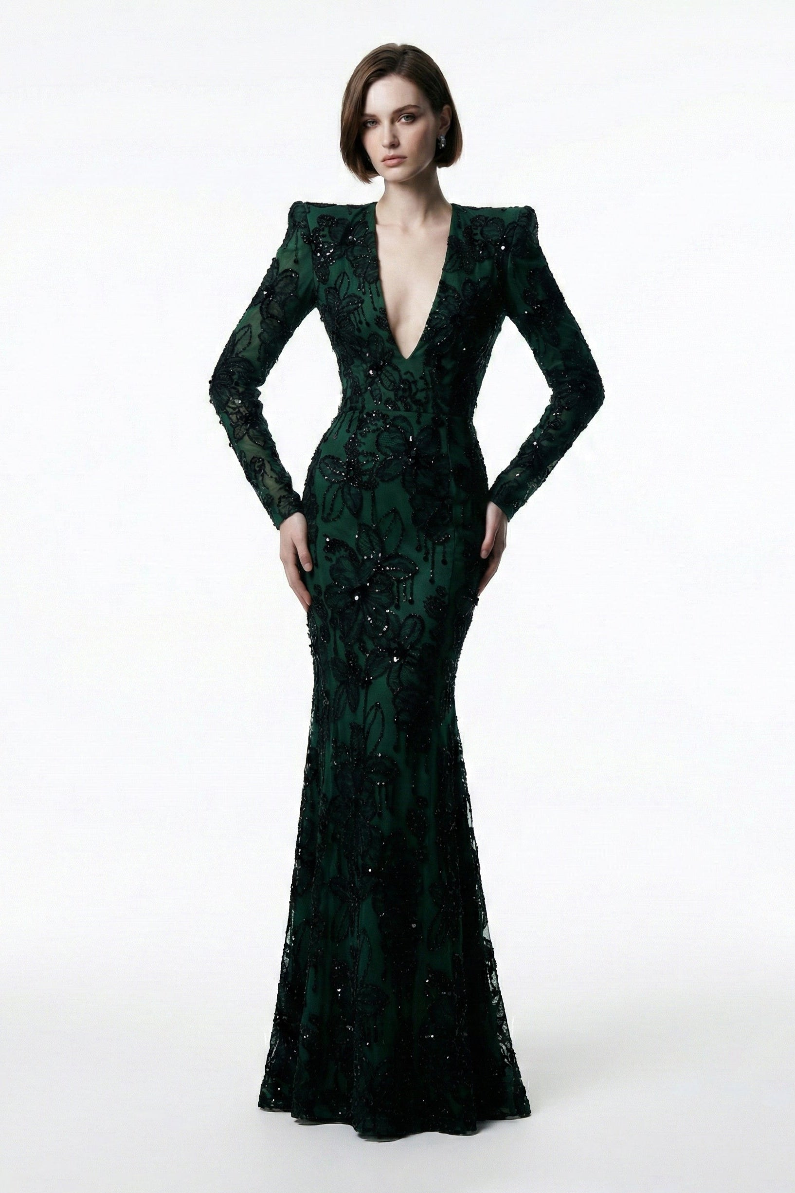 Fouad Sarkis F03021 Embroidered Floral Mermaid Gown