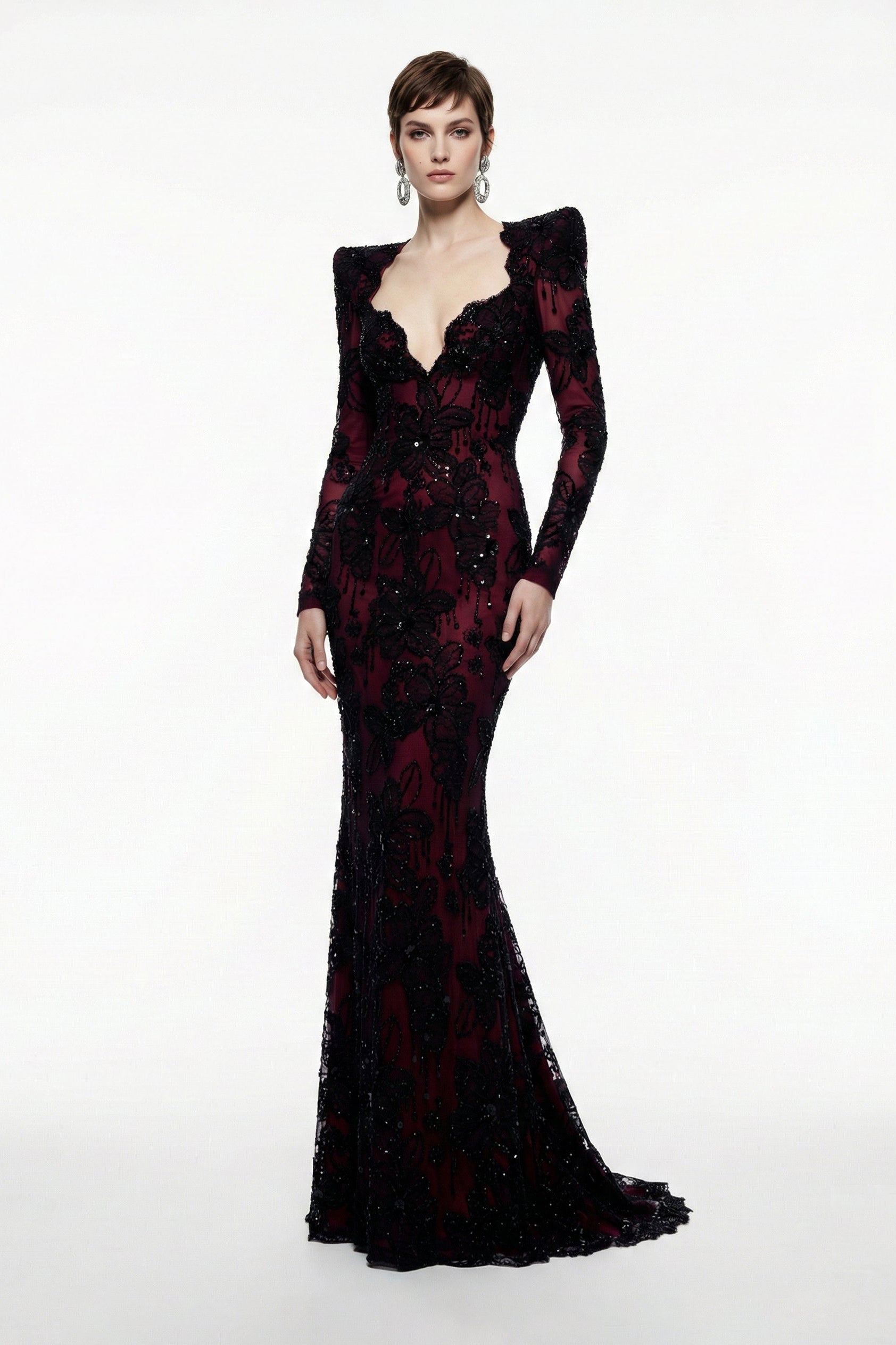 Fouad Sarkis F03022 Embroidered Floral Mermaid Gown