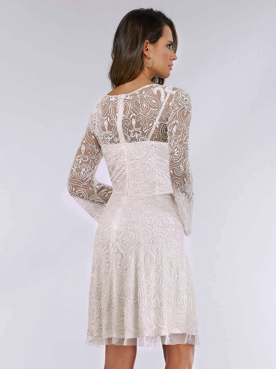 Lara Eliza Beaded A-line Bell Sleeve Bridal Short Dress 33414