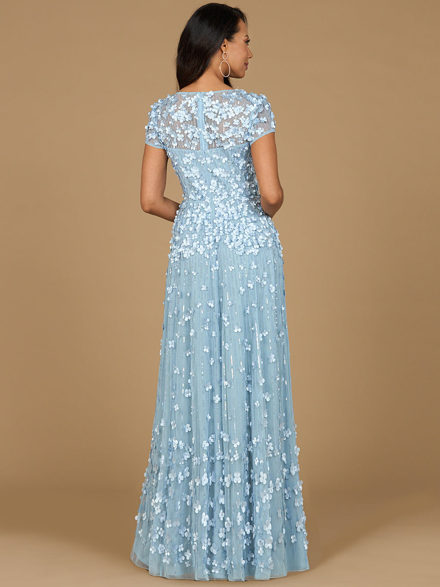 3D Floral Embellished Cap Sleeve Gown 29181
