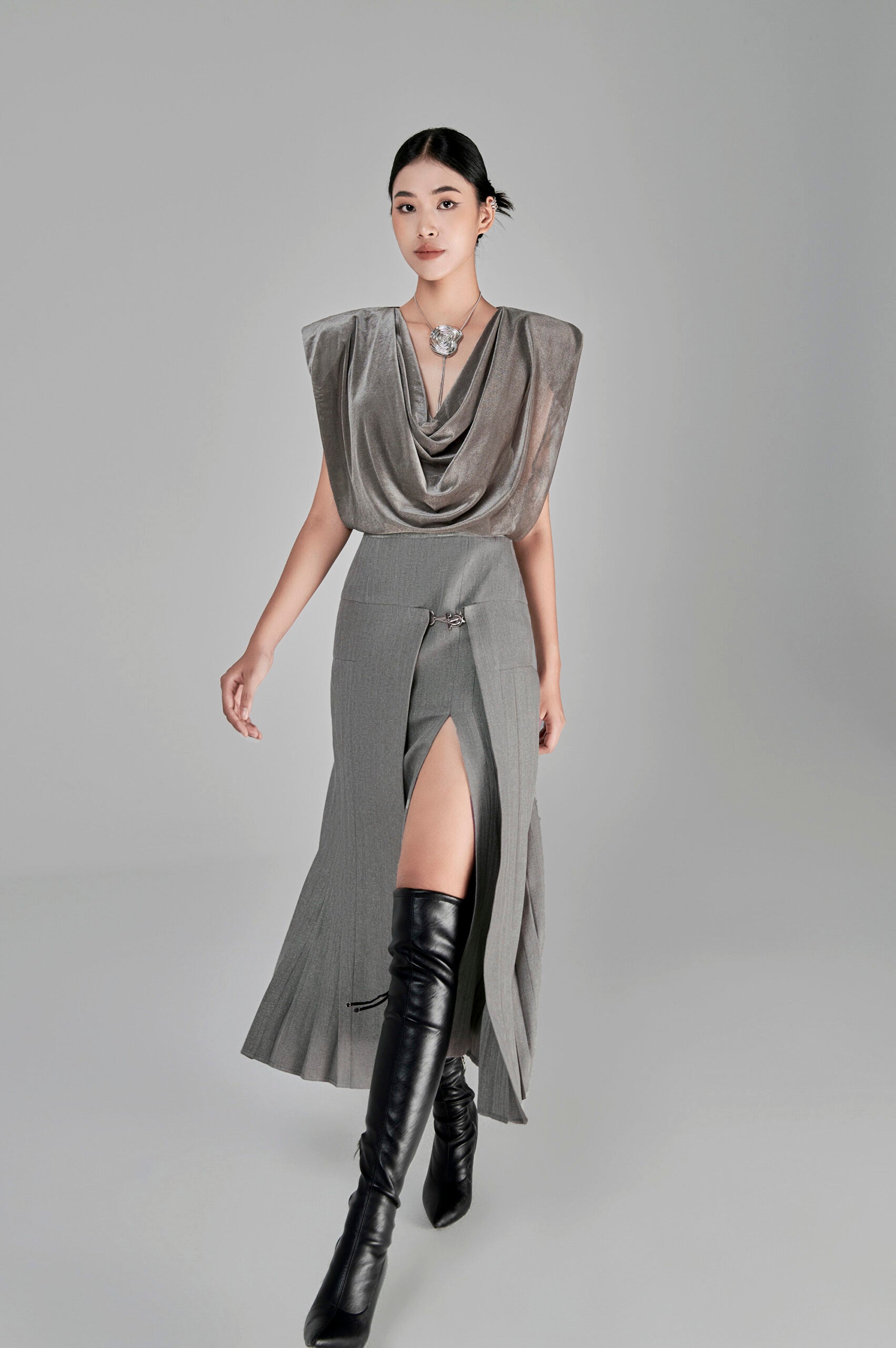 Naficy Draped Neckline Dress