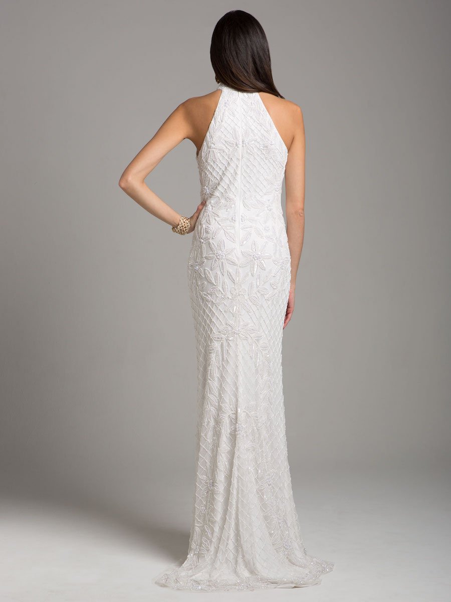 Lara Lattice-Beaded Halter Neck Sheath Wedding Gown 51003