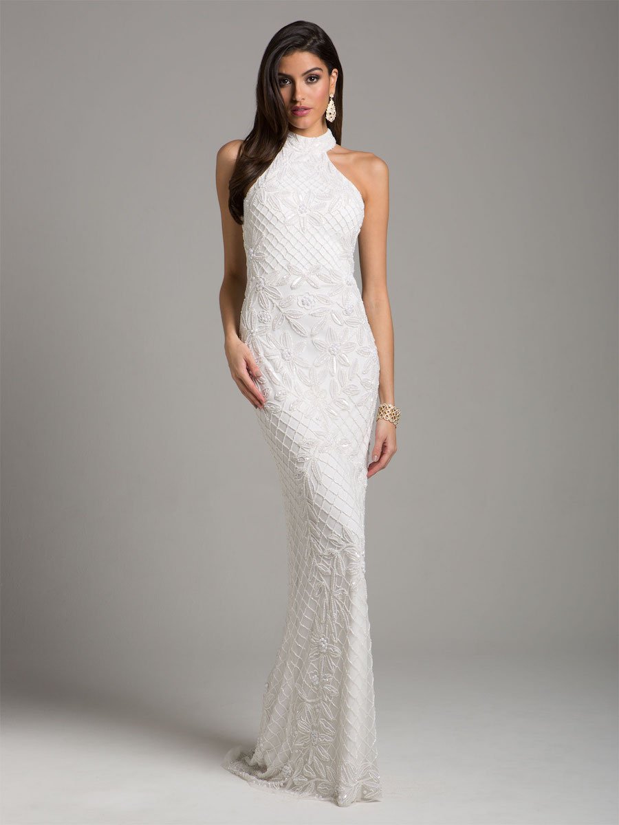 Lara Lattice-Beaded Halter Neck Sheath Wedding Gown 51003