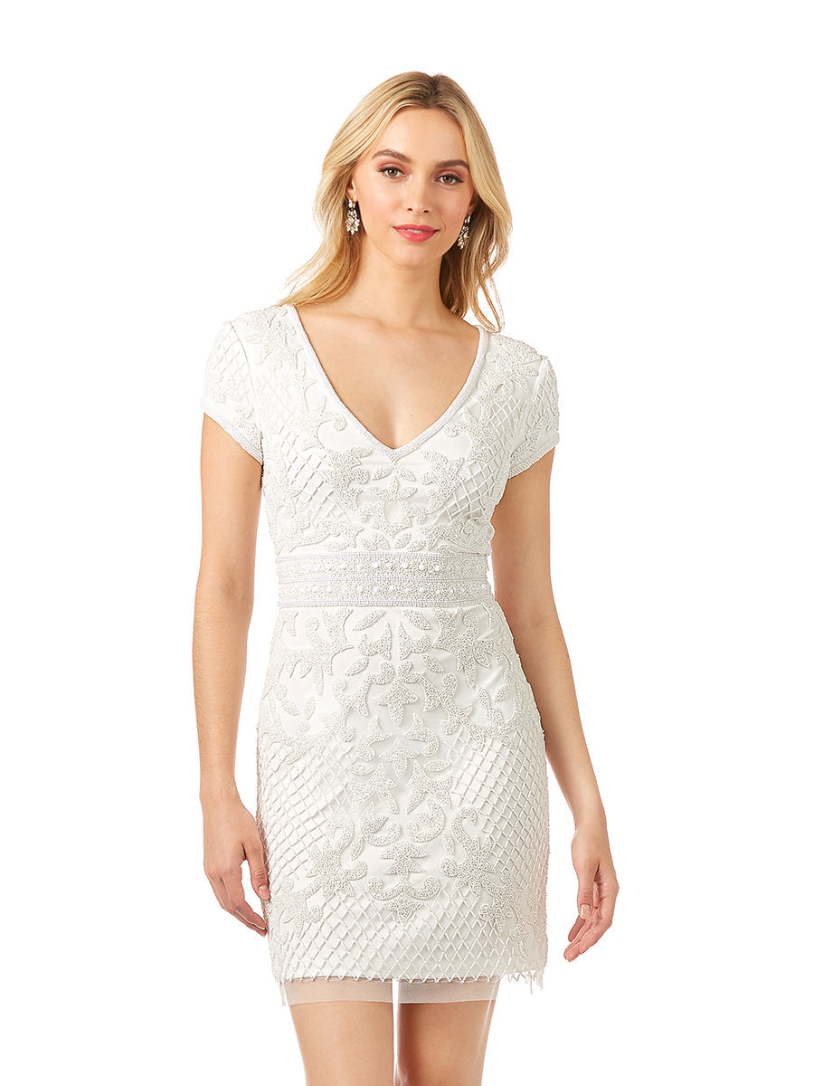 Lara Cam V-Neck Beaded Mini Sheath Dress 51051
