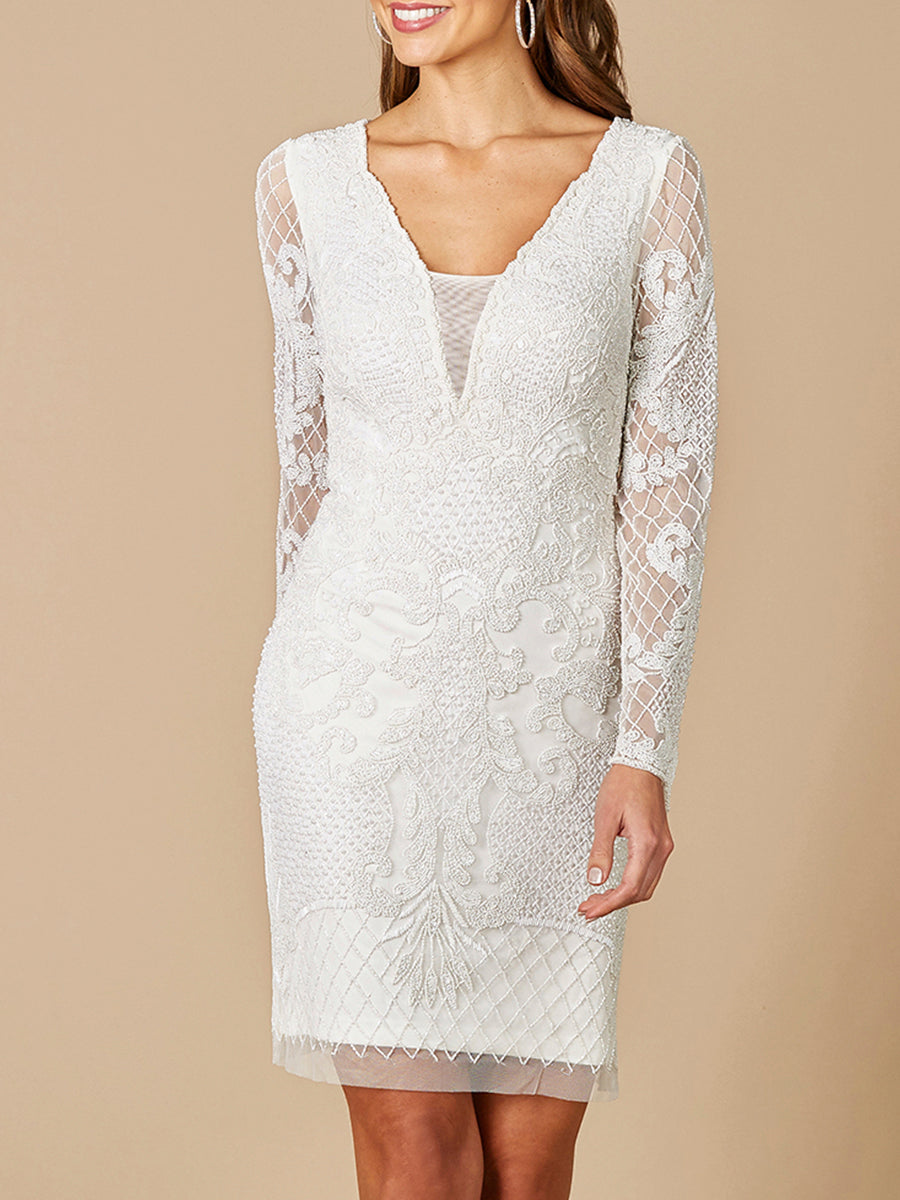 Lara Carla Long Sleeve Beaded Lace Mini Dress 51052