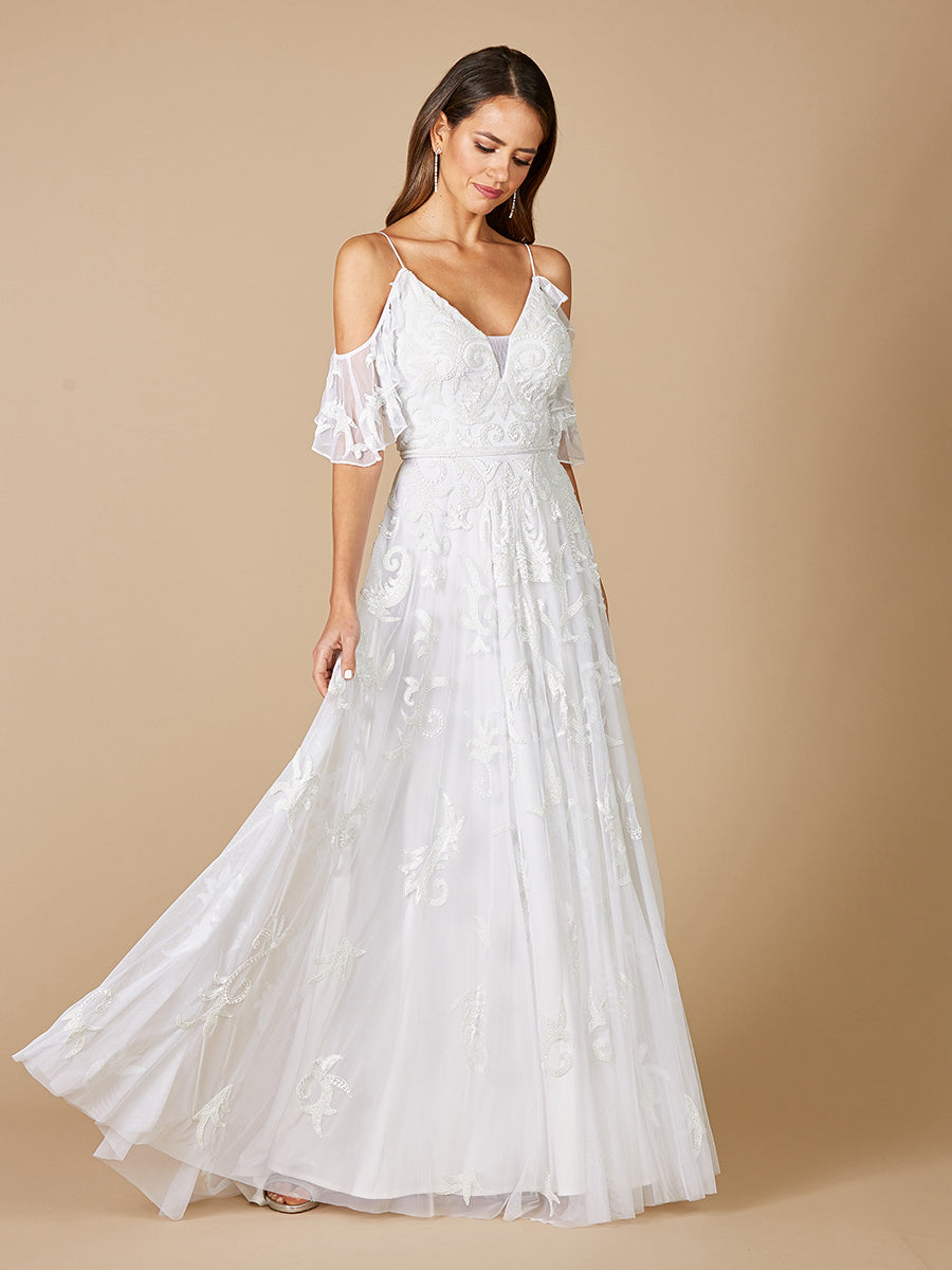Lara Giana Beaded Cold-Shoulder Wedding Dress 51064