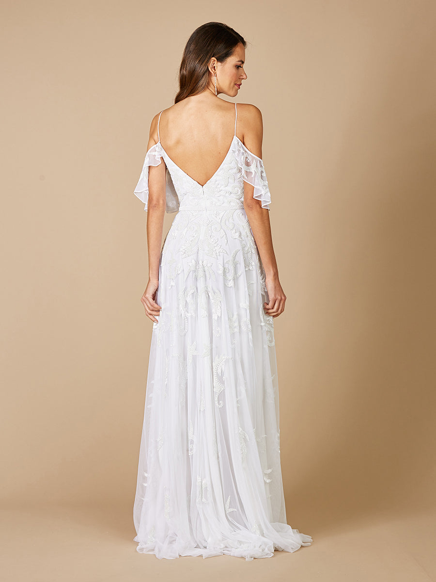 Lara Giana Beaded Cold-Shoulder Wedding Dress 51064