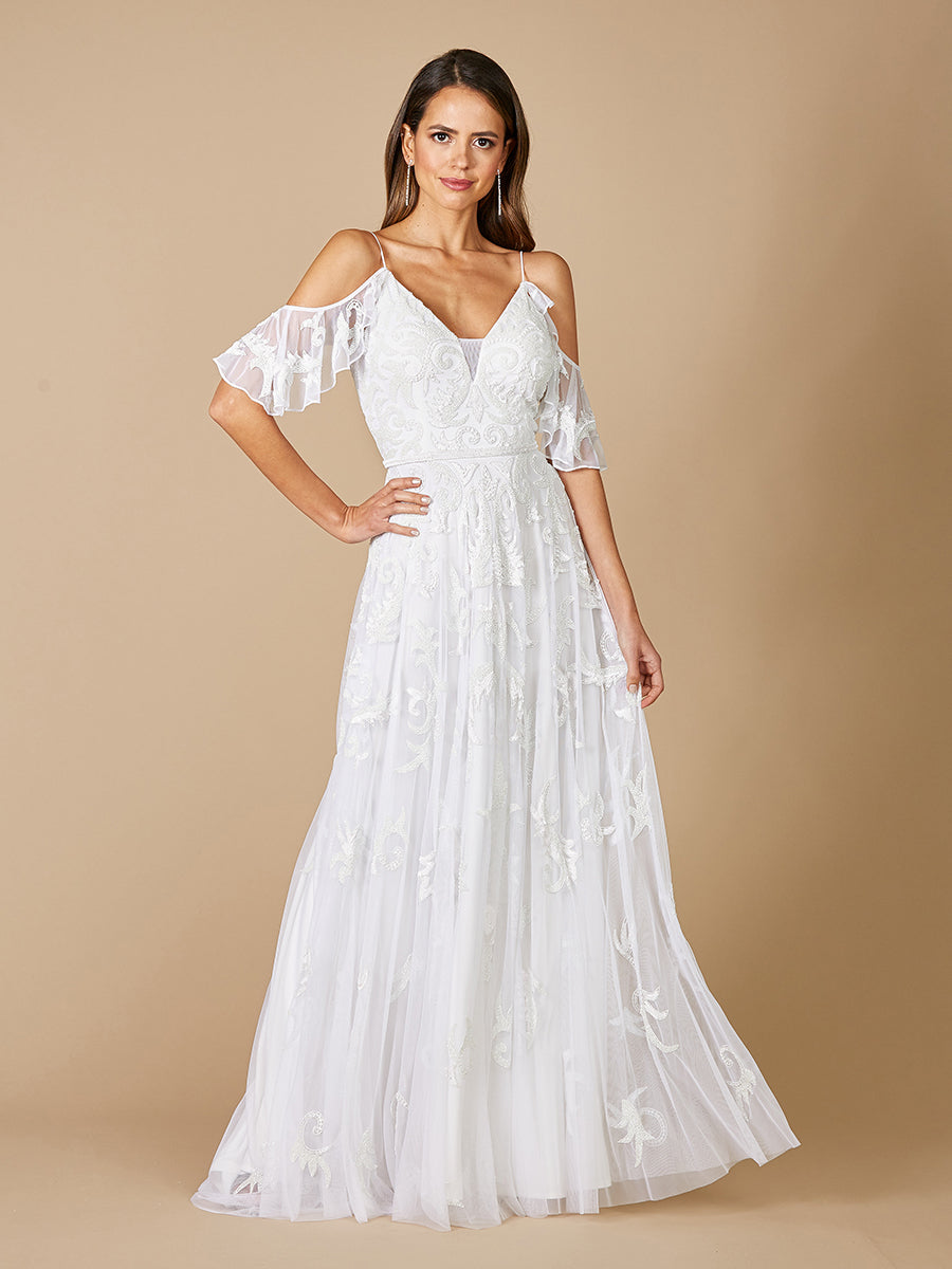 Lara Giana Beaded Cold-Shoulder Wedding Dress 51064