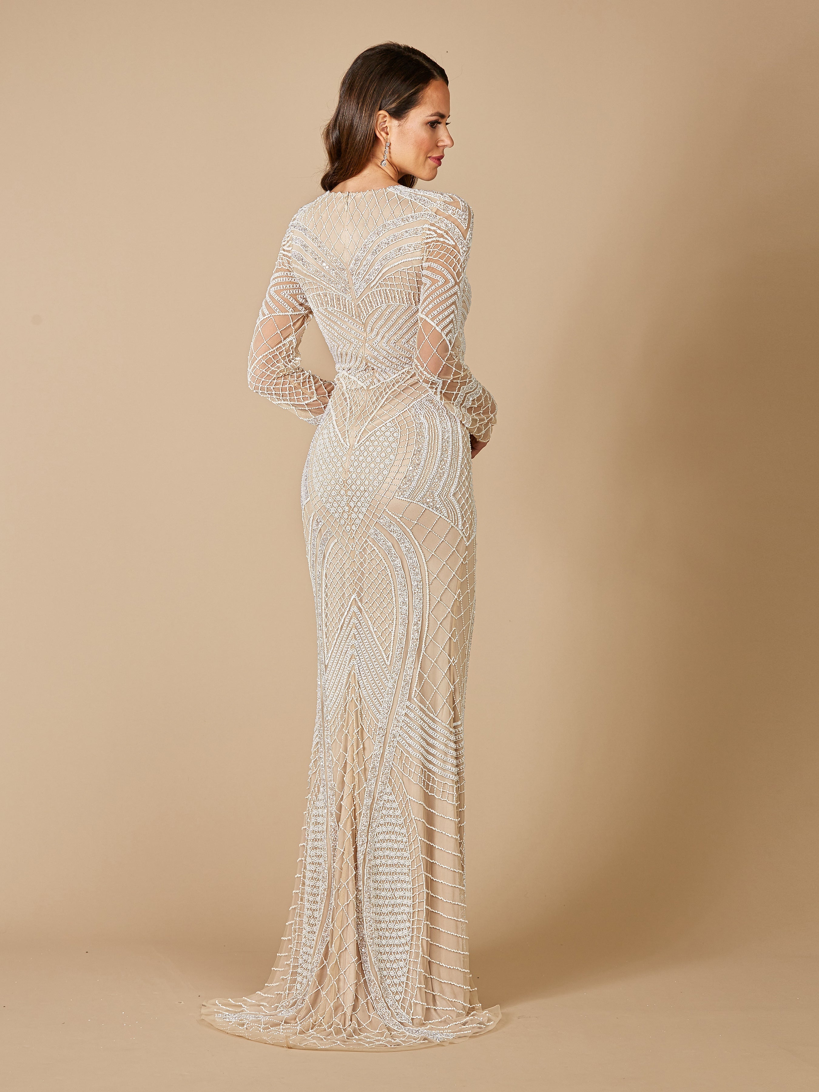 Haley Beaded Dress Nude/Ivory Bridal 51110