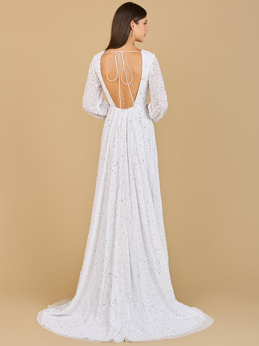 Long Sleeve, Beaded A-Line Bridal Dress 51124
