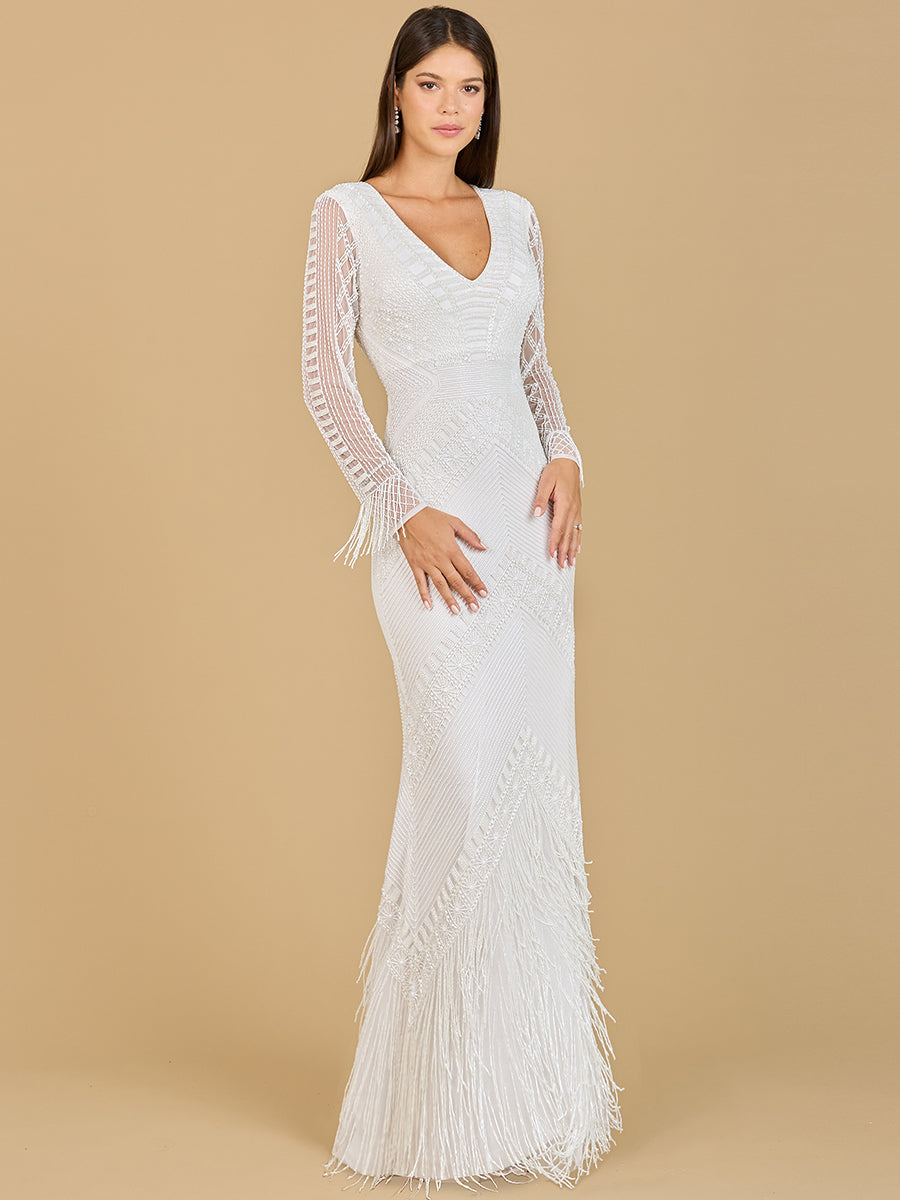 Long Sleeve Fringe Bridal Gown 51139