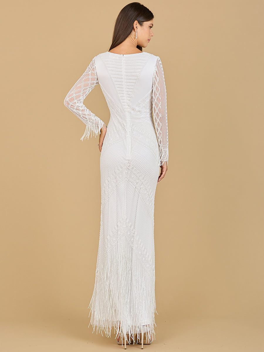 Long Sleeve Fringe Bridal Gown 51139