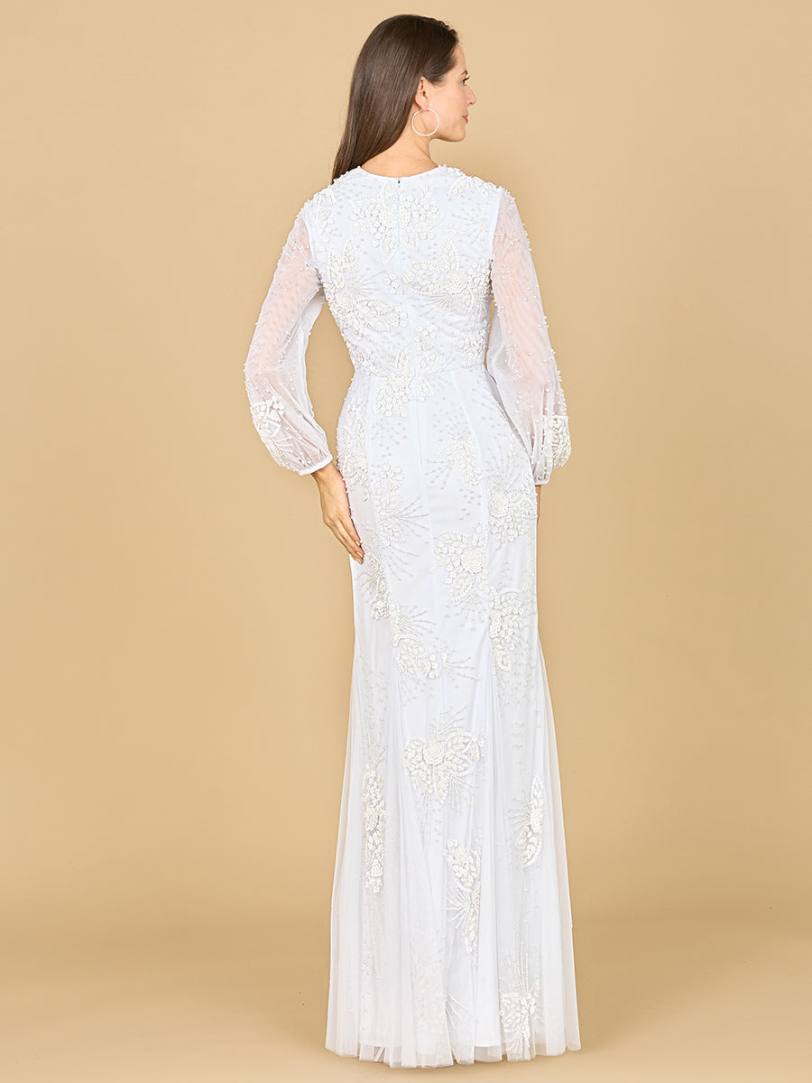 Long Sleeve Beaded Bridal Gown 51178