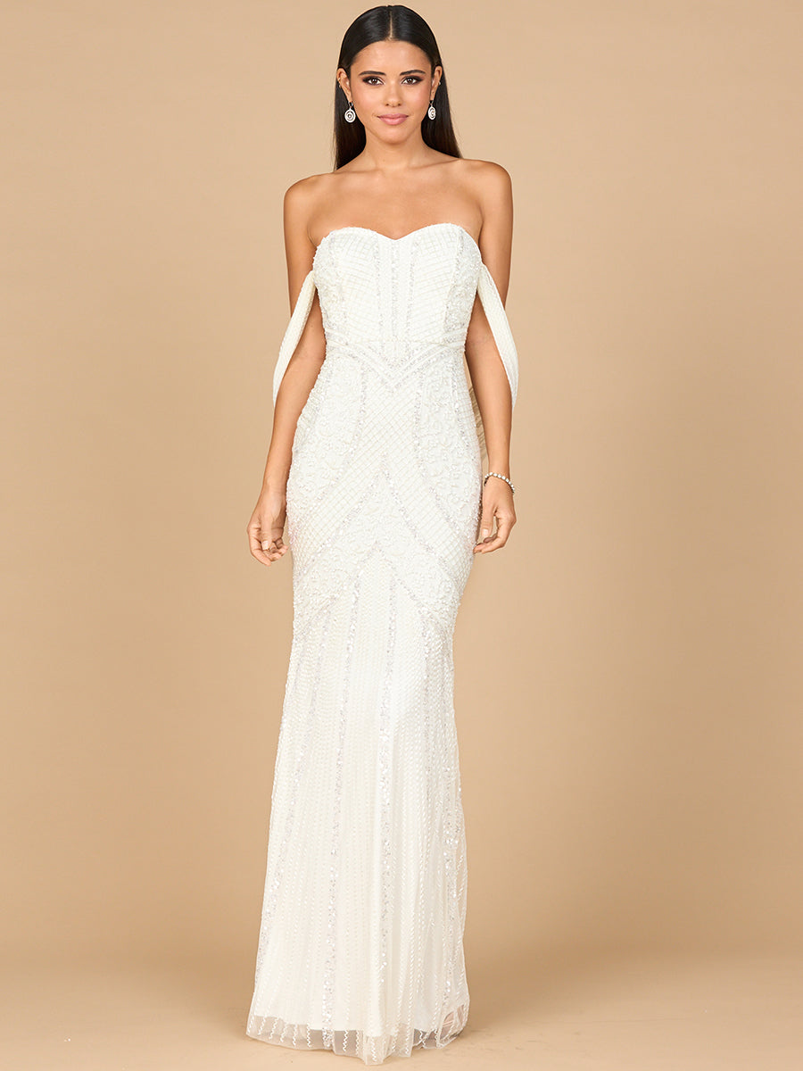 Beaded Gown with Cape Detail 51198