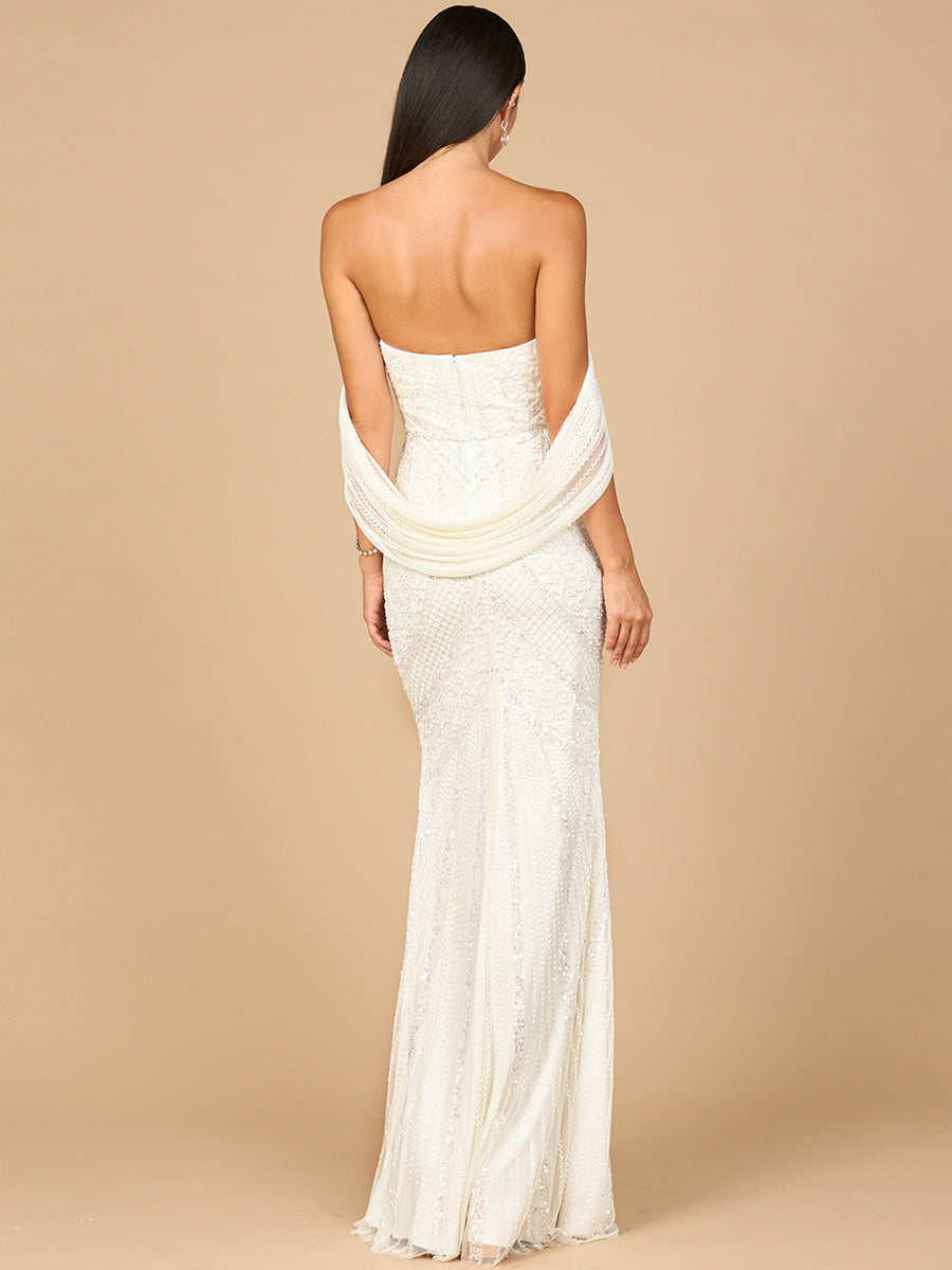 Beaded Gown with Cape Detail 51198