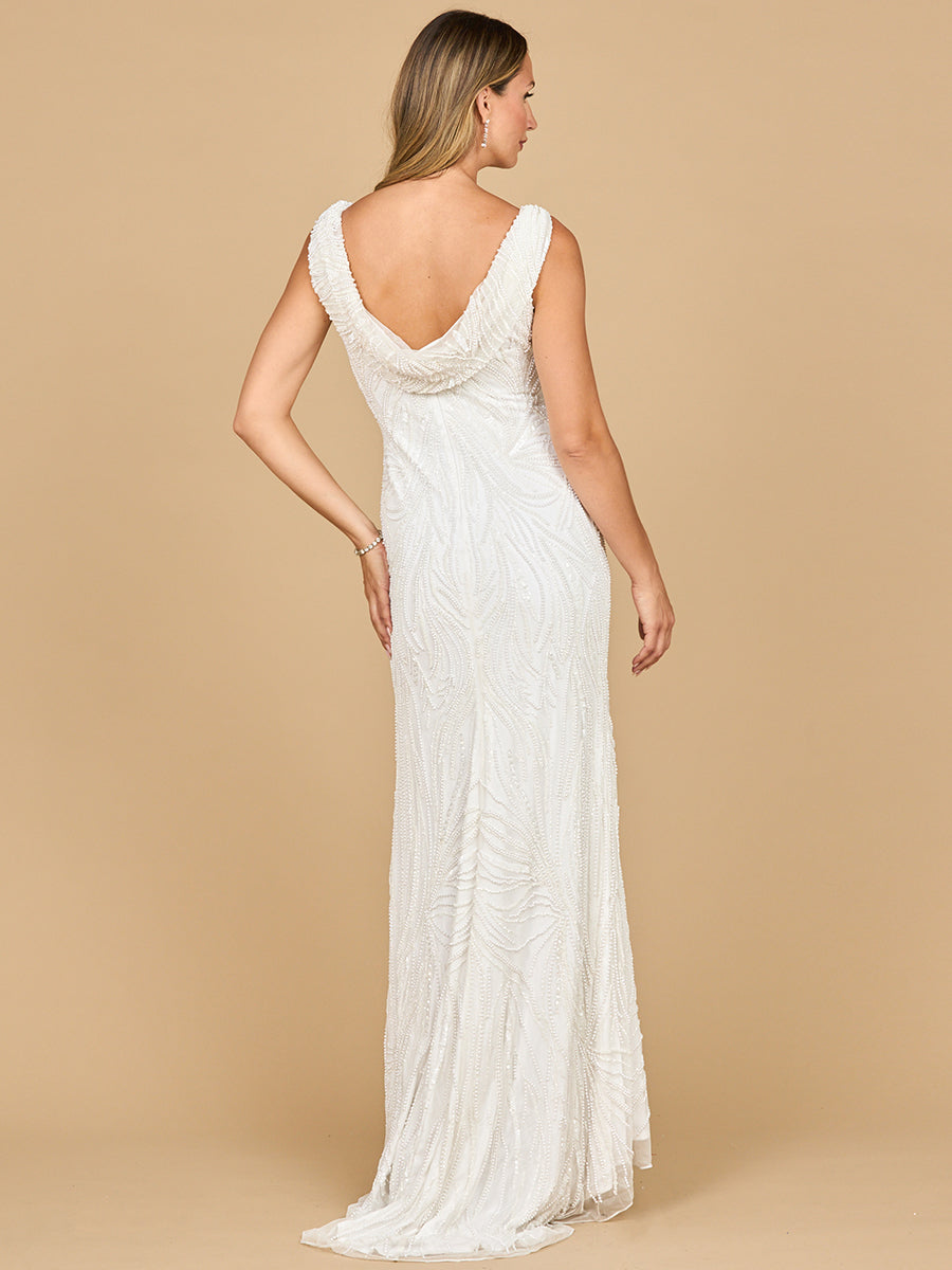 Lara 51200- Beaded Draped Cowl Back Wedding Gown