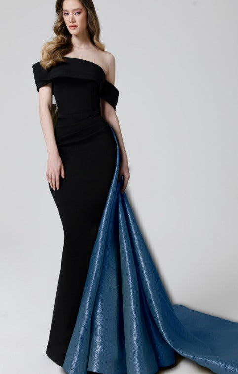 Off Shoulder Asymmetric Evening Gown N0466