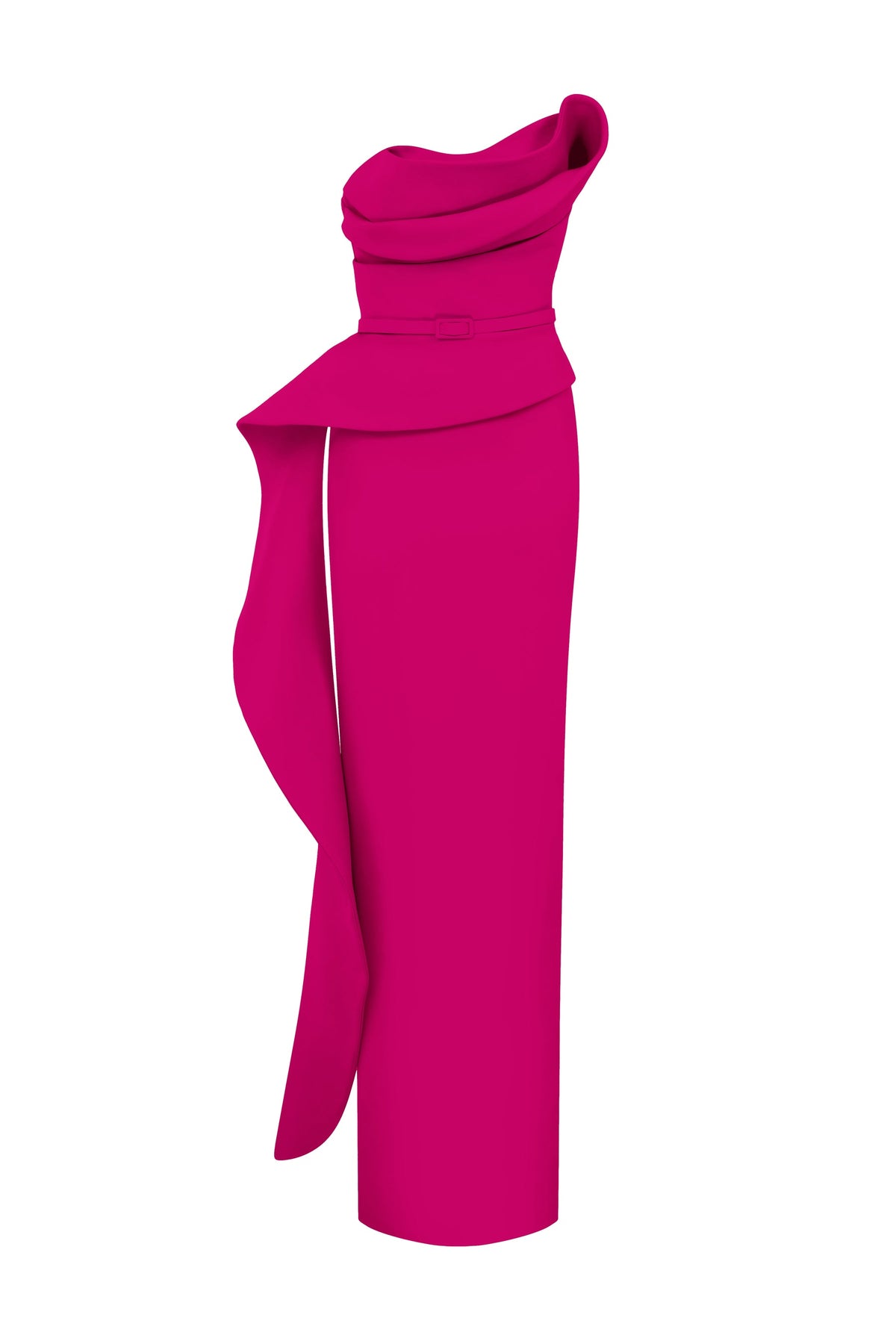 Nour Fathallah N0647 - Fuchsia Column Gown with Asymmetric Sweetheart Neckline
