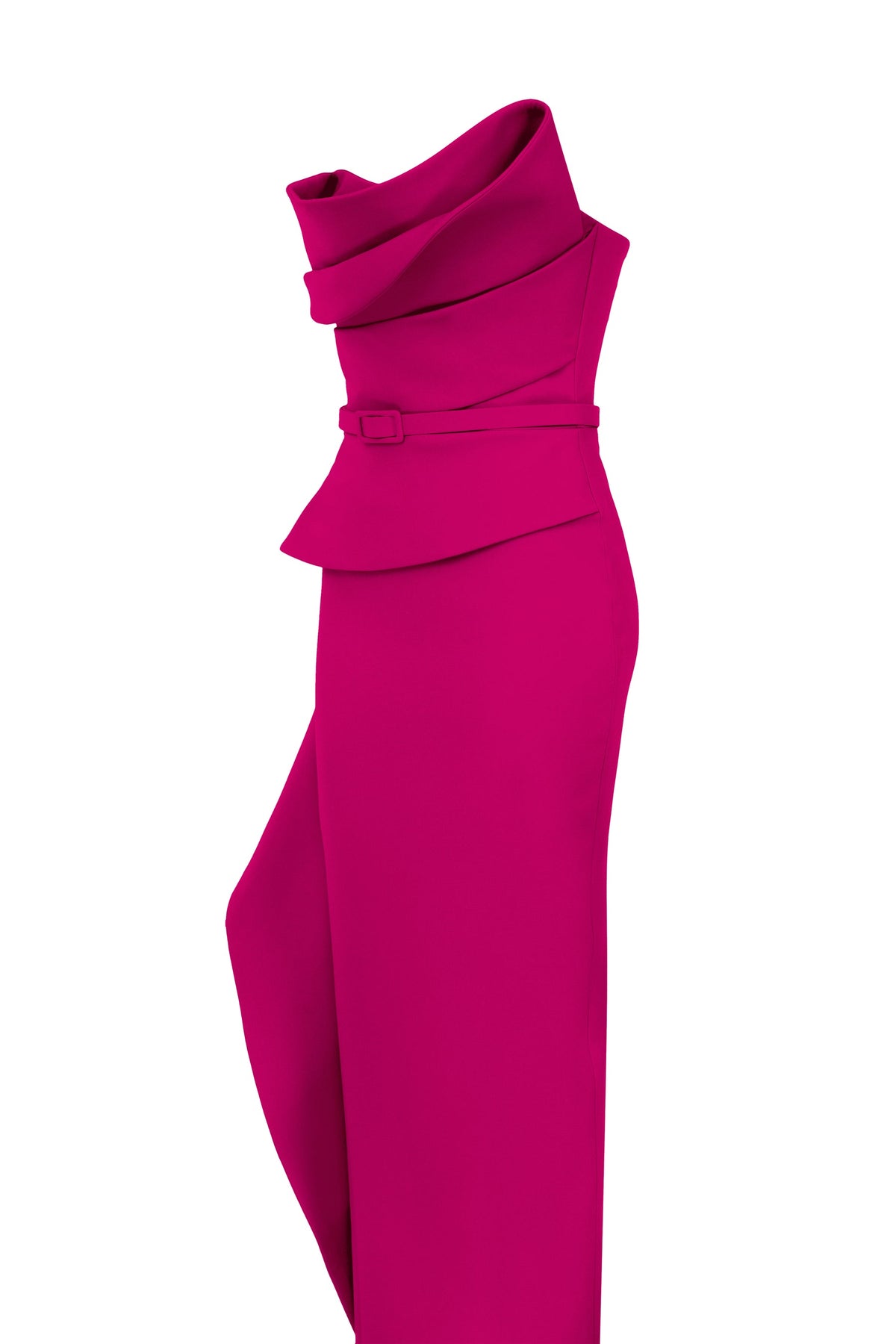 Nour Fathallah N0647 - Fuchsia Column Gown with Asymmetric Sweetheart Neckline
