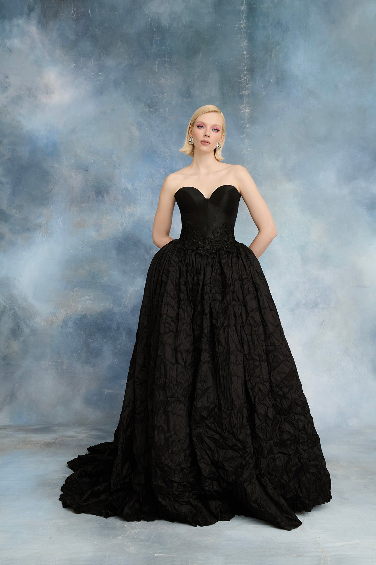 Nour Fathallah N0733 - Black Corset Ball Gown with Beaded Embroidery